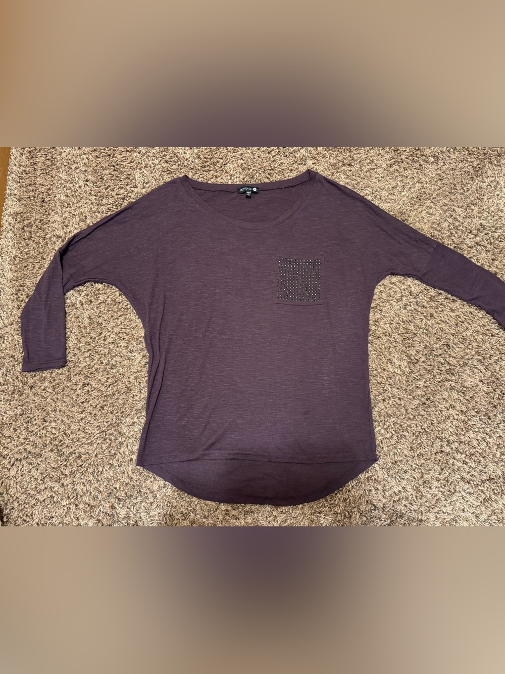 Cotton On Burgundy Rhinestone Pocket Long Sleeve Shirt